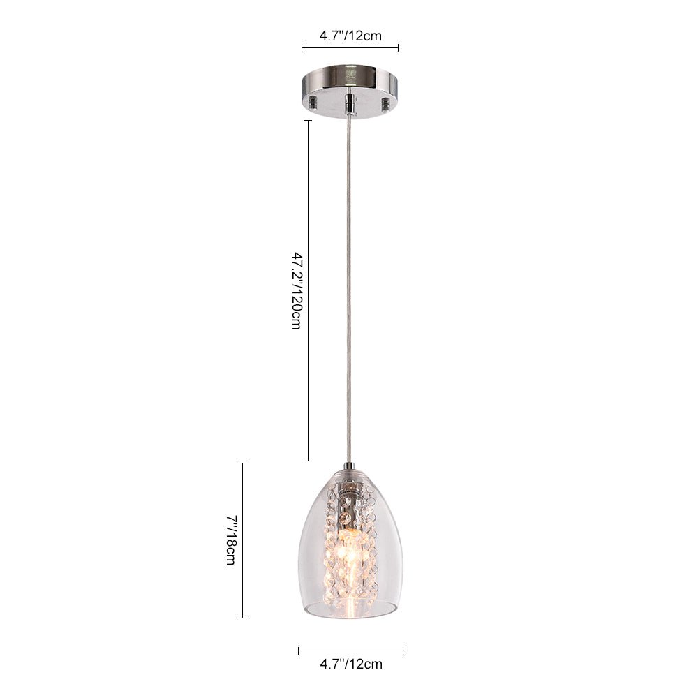 Pendantlightie-1-Light Glass Bell Pendant With Crystal Accent-Pendants--