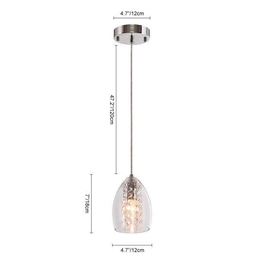 Pendantlightie-1-Light Glass Bell Pendant With Crystal Accent-Pendants--