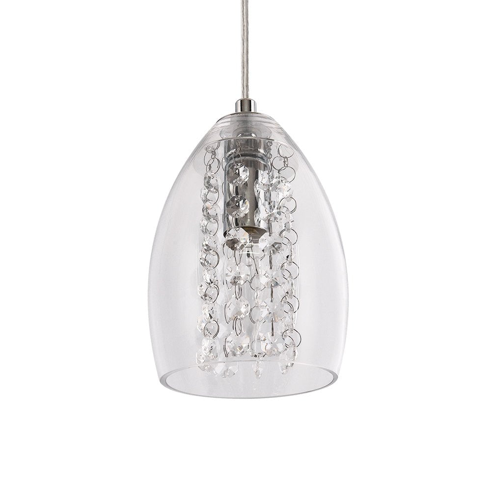 Pendantlightie-1-Light Glass Bell Pendant With Crystal Accent-Pendants--