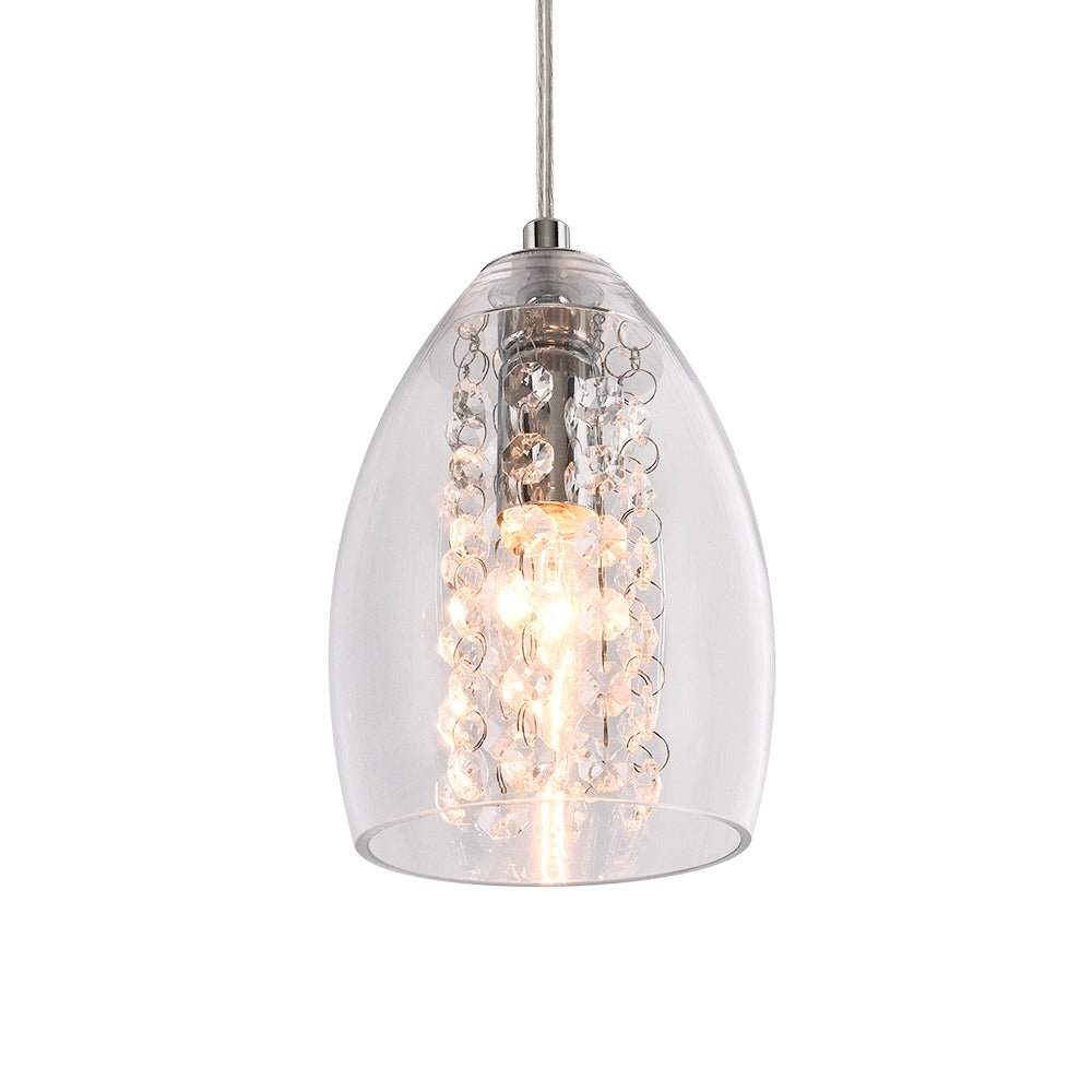 Pendantlightie-1-Light Glass Bell Pendant With Crystal Accent-Pendants--