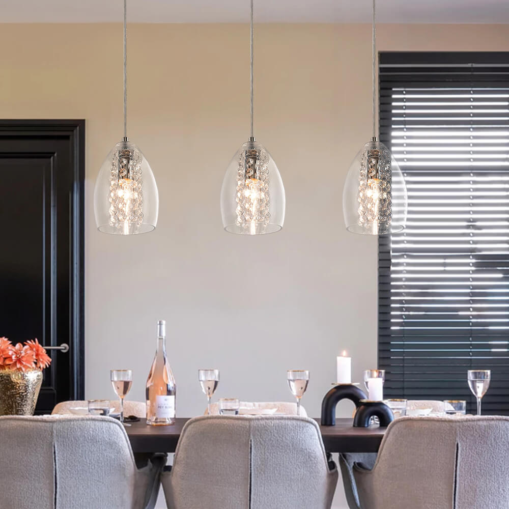 Pendantlightie-1-Light Glass Bell Pendant With Crystal Accent-Pendants--