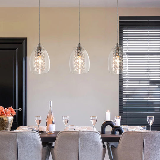 Pendantlightie-1-Light Glass Bell Pendant With Crystal Accent-Pendants--