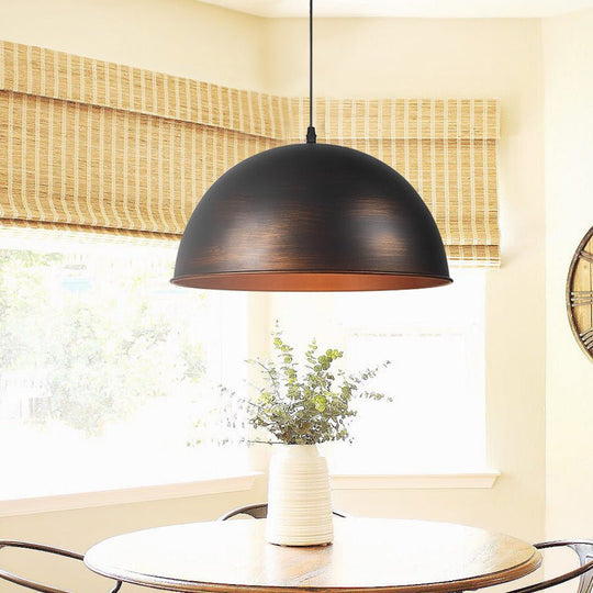 Pendantlightie-1-Light Industrial Metal Dome Pendant Light For Kitchen Island-Pendants-Antique Brown-