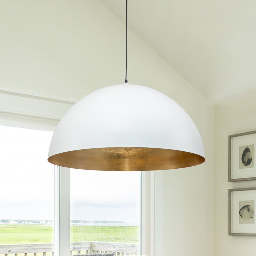 Pendantlightie-1-Light Industrial Metal Dome Pendant-Pendants-15 Inches-White