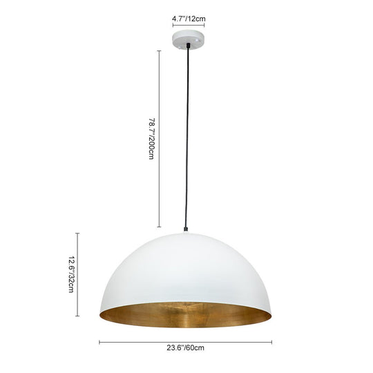Pendantlightie-1-Light Industrial Metal Dome Pendant-Pendants-23.6 Inches-Black