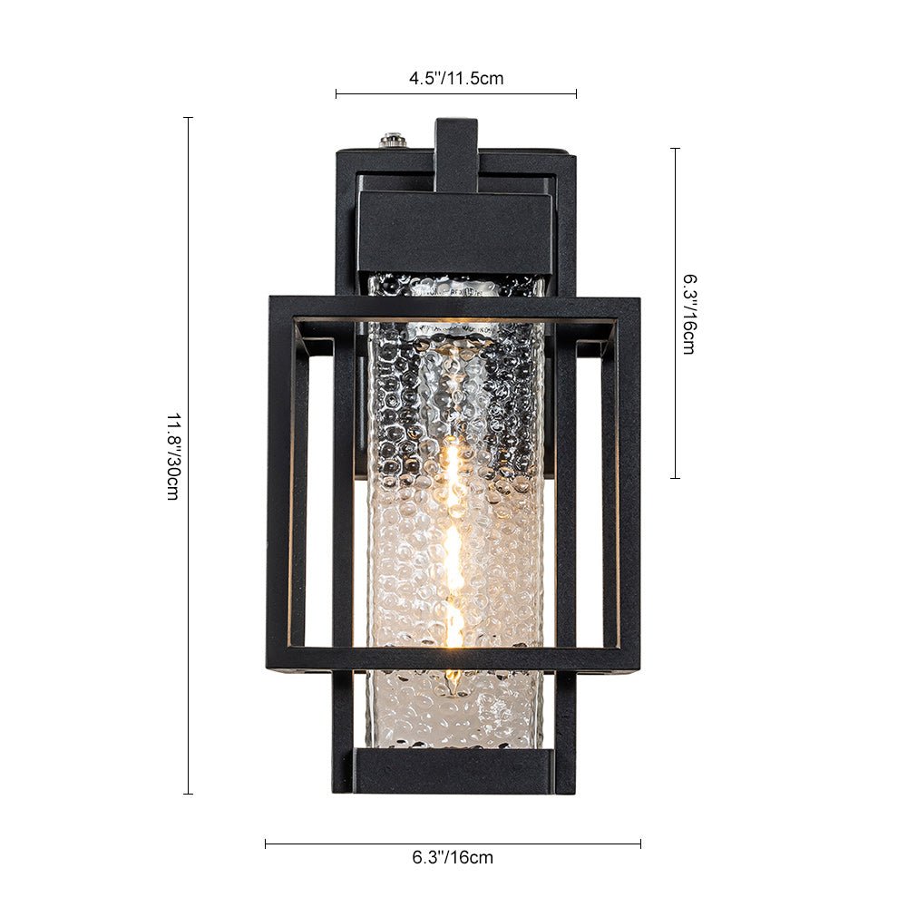 Pendantlightie-1-Light Sensor Waterproof Outdoor Wall Light With Hammered Glass Shade-Outdoor Wall Light--