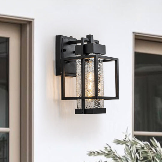 Pendantlightie-1-Light Sensor Waterproof Outdoor Wall Light With Hammered Glass Shade-Outdoor Wall Light--