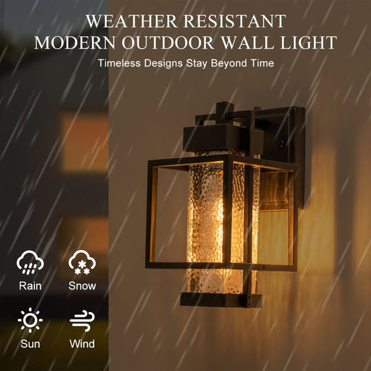 Pendantlightie-1-Light Sensor Waterproof Outdoor Wall Light With Hammered Glass Shade-Outdoor Wall Light--