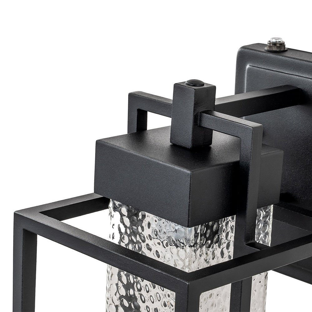 Pendantlightie-1-Light Sensor Waterproof Outdoor Wall Light With Hammered Glass Shade-Outdoor Wall Light--