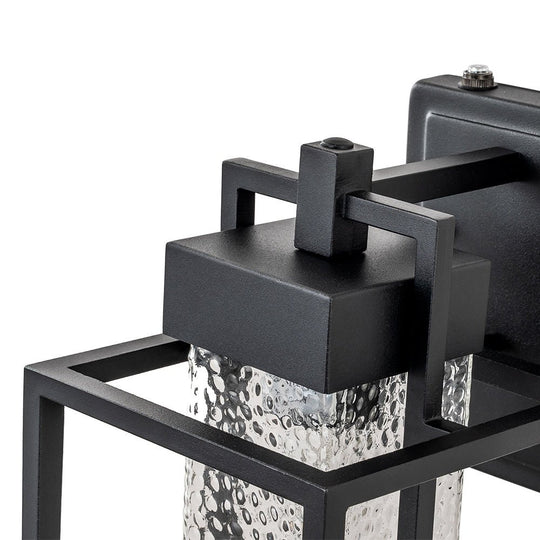 Pendantlightie-1-Light Sensor Waterproof Outdoor Wall Light With Hammered Glass Shade-Outdoor Wall Light--