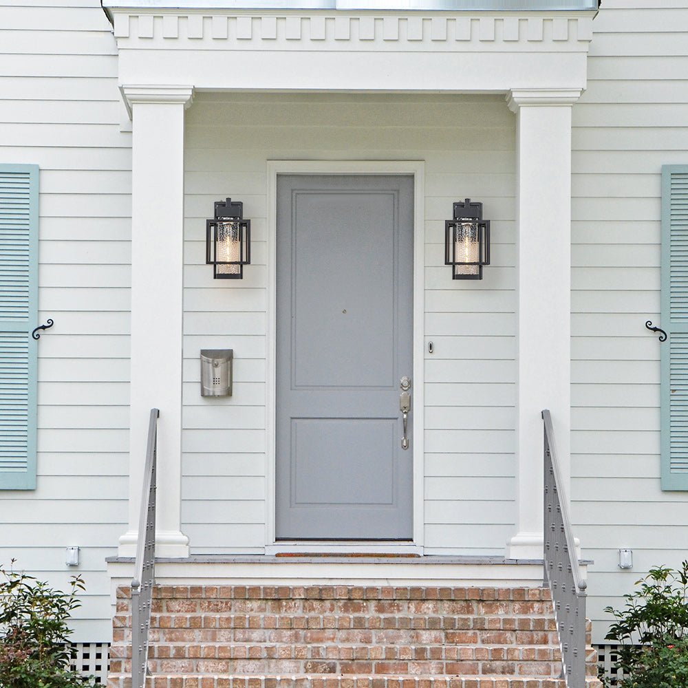 Pendantlightie-1-Light Sensor Waterproof Outdoor Wall Light With Hammered Glass Shade-Outdoor Wall Light--