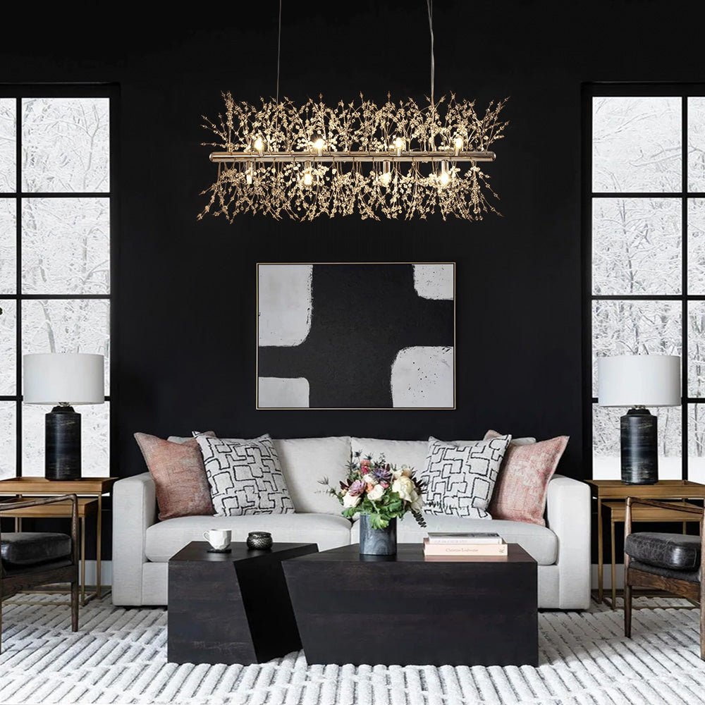 Pendantlightie-12-Light Crystal Linear Chandelier-Chandeliers-Gold-