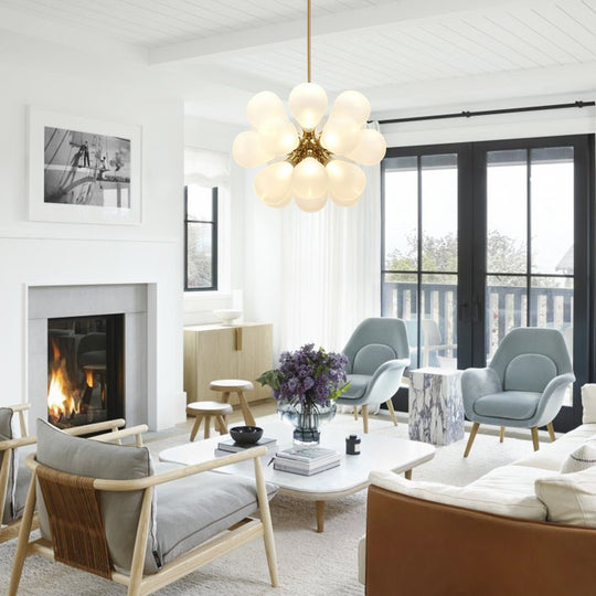 Pendantlightie-18-Light Hand-Blown Glass White Sputnik Sphere Bubble Chandelier-Chandeliers--