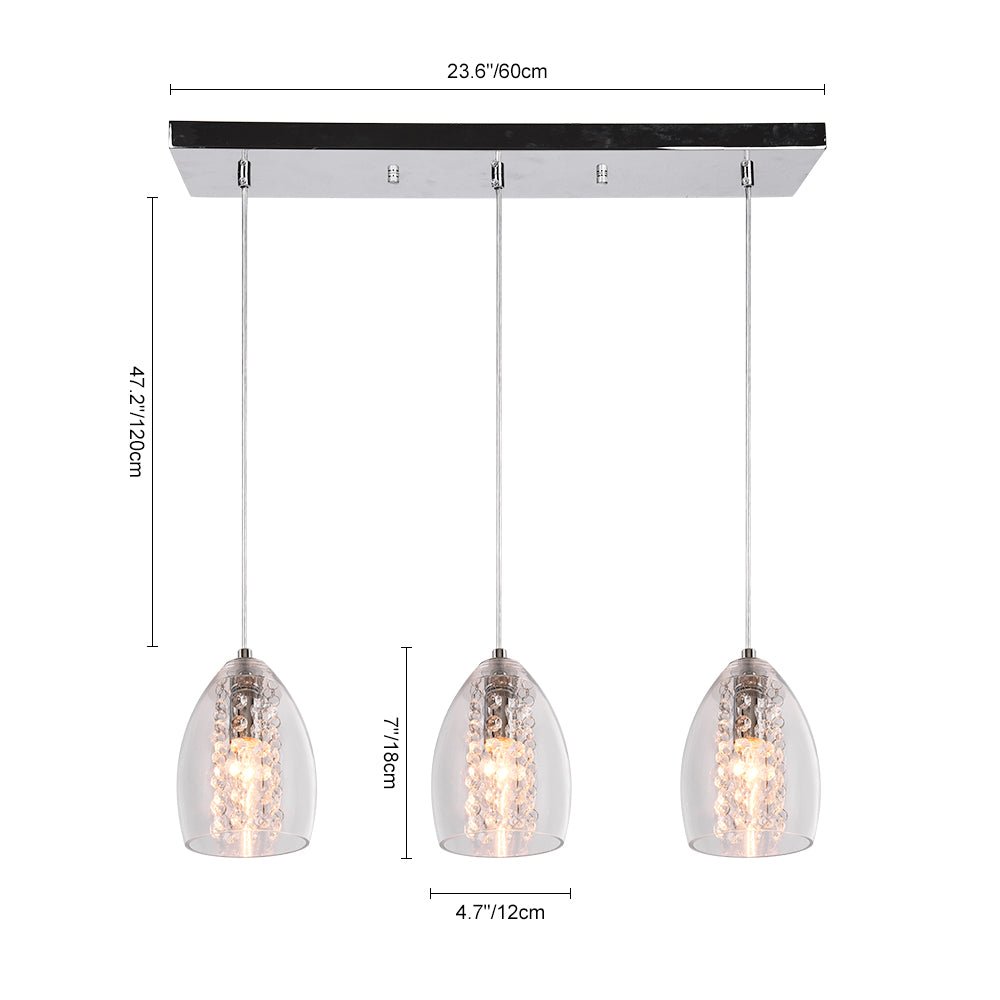 Pendantlightie-3-Light Glass Kitchen Island Pendant With Crystal Accent-Pendants--