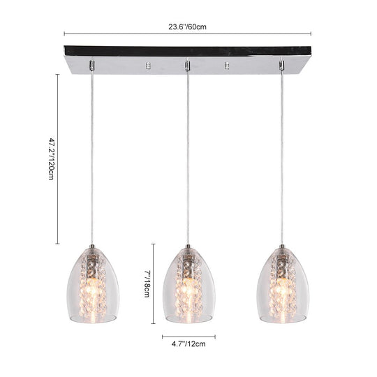 Pendantlightie-3-Light Glass Kitchen Island Pendant With Crystal Accent-Pendants--