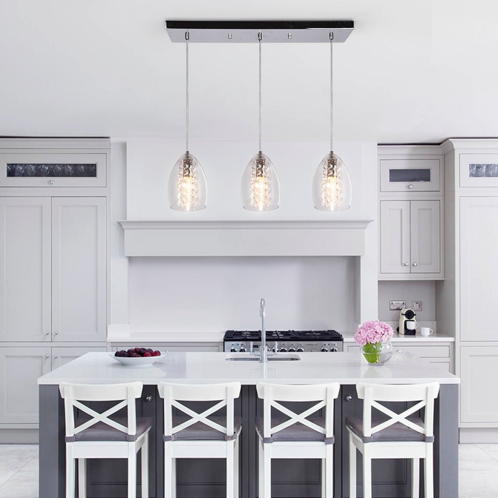 Pendantlightie-3-Light Glass Kitchen Island Pendant With Crystal Accent-Pendants--