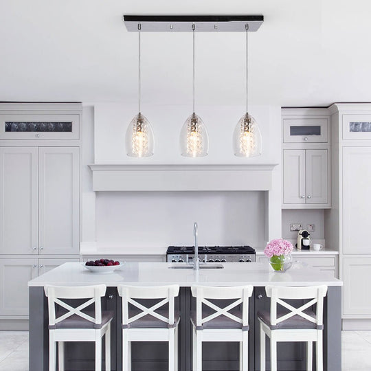 Pendantlightie-3-Light Glass Kitchen Island Pendant With Crystal Accent-Pendants--