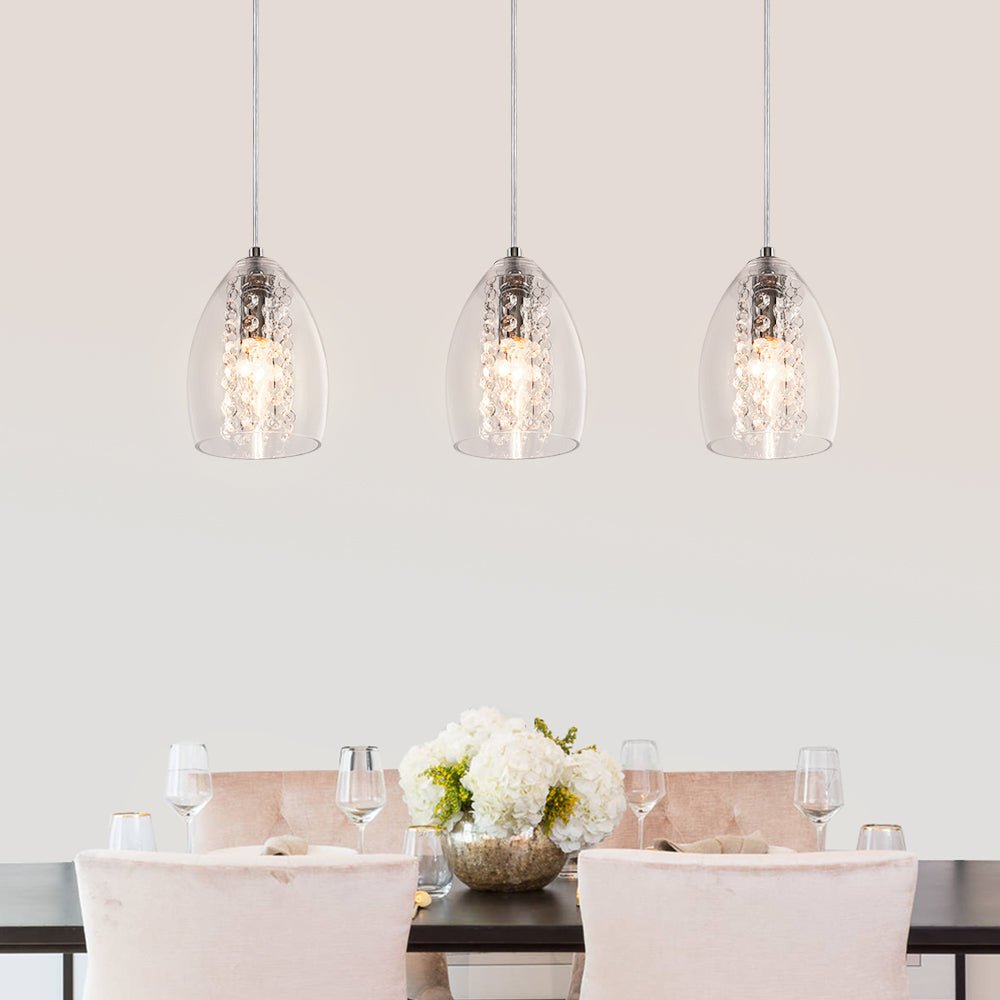 Modern 3-Light Clear Glass Crystal Globe Pendant Light over Dining