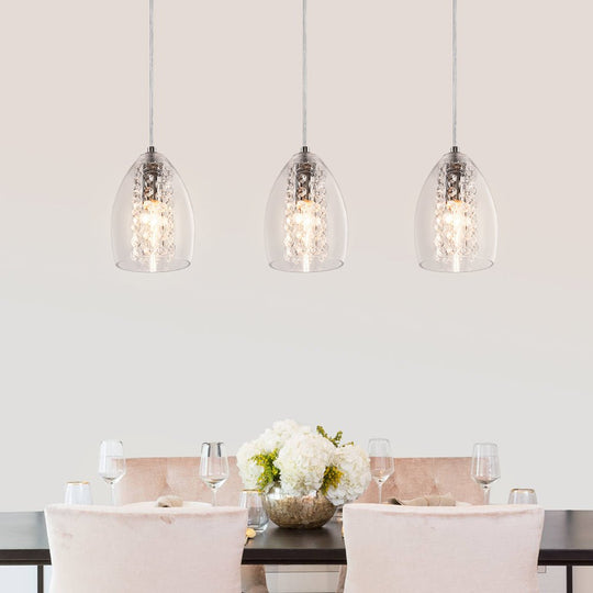 Pendantlightie-3-Light Glass Kitchen Island Pendant With Crystal Accent-Pendants--