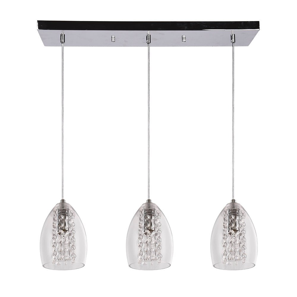 Pendantlightie-3-Light Glass Kitchen Island Pendant With Crystal Accent-Pendants--
