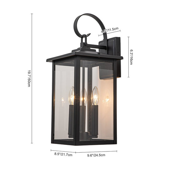 Pendantlightie-3-Light Lantern Waterproof Outdoor Wall Light With Clear Glass Shade-Outdoor Wall Light--