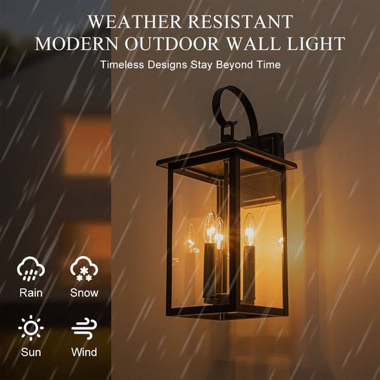 Pendantlightie-3-Light Lantern Waterproof Outdoor Wall Light With Clear Glass Shade-Outdoor Wall Light--