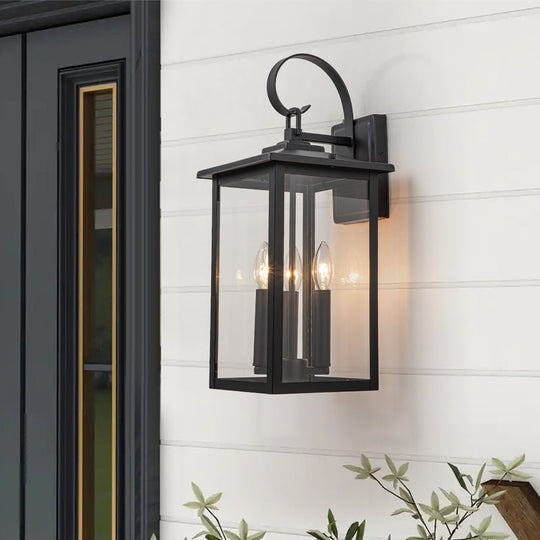 Pendantlightie-3-Light Lantern Waterproof Outdoor Wall Light With Clear Glass Shade-Outdoor Wall Light--