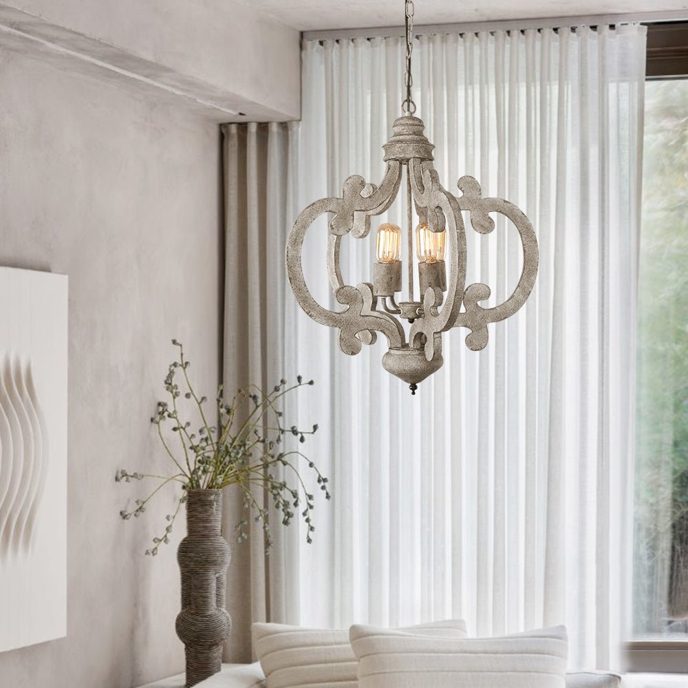 Pendantlightie-4-Light Distressed Wood Rustic Farmhouse Chandelier-Chandeliers--