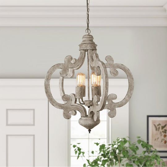 Pendantlightie-4-Light Distressed Wood Rustic Farmhouse Chandelier-Chandeliers--