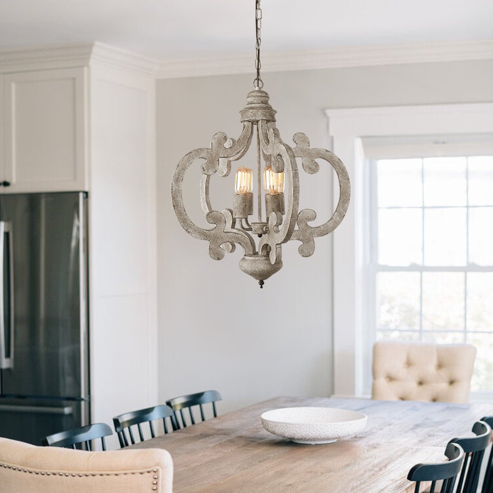 Pendantlightie-4-Light Distressed Wood Rustic Farmhouse Chandelier-Chandeliers--