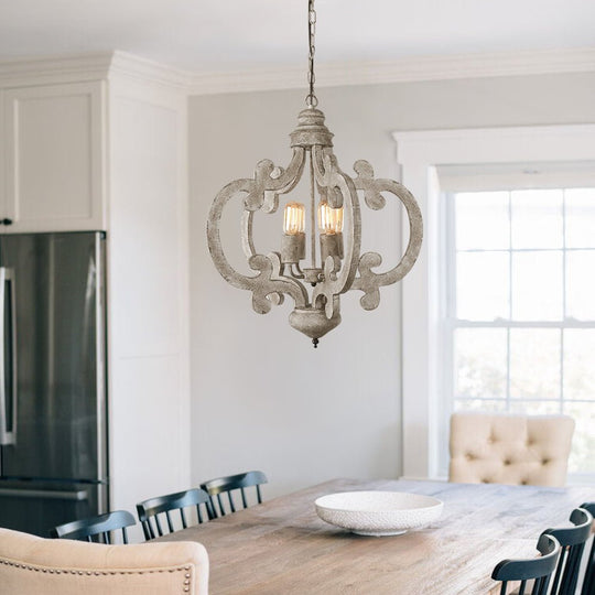 Pendantlightie-4-Light Distressed Wood Rustic Farmhouse Chandelier-Chandeliers--