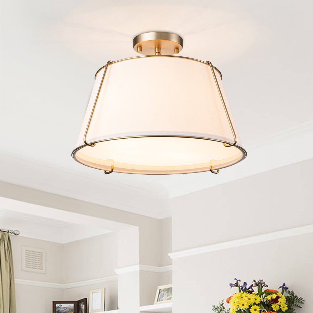 Pendantlightie-4-Light Linen Tapered Drum Semi Flush Mount-Semi Flush Mount-Brass-