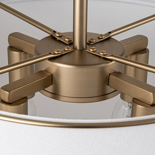 Pendantlightie-4-Light Linen Tapered Drum Semi Flush Mount-Semi Flush Mount-Nickel-