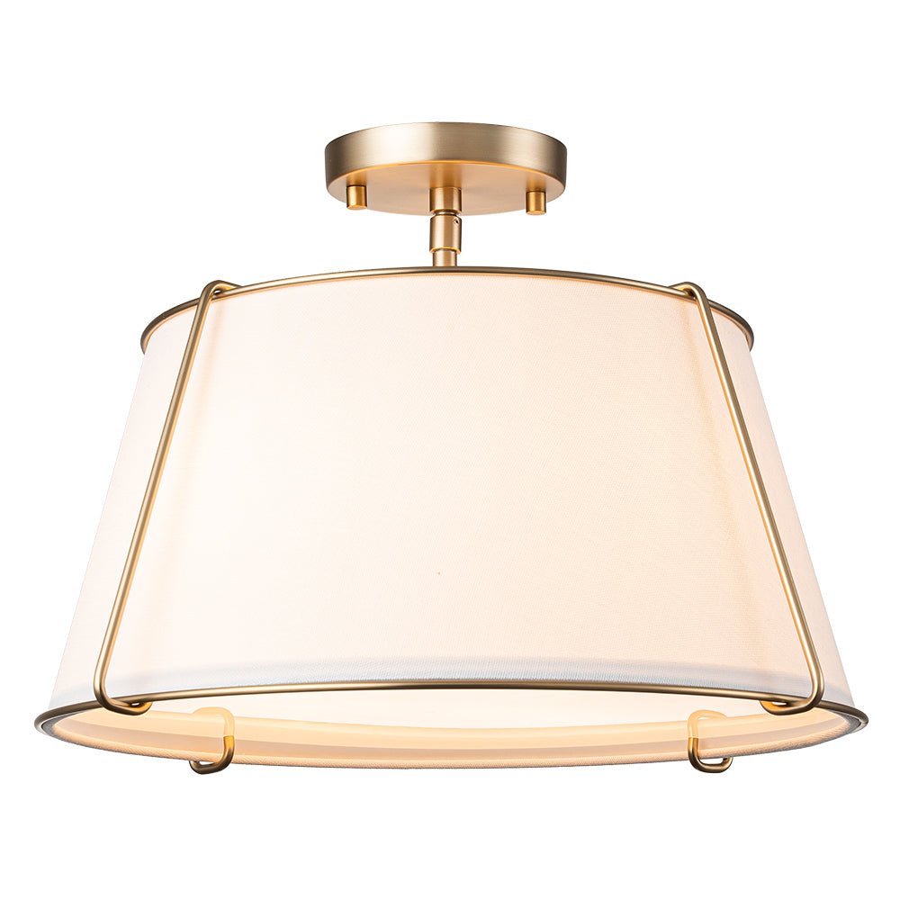 Pendantlightie-4-Light Linen Tapered Drum Semi Flush Mount-Semi Flush Mount-Nickel-