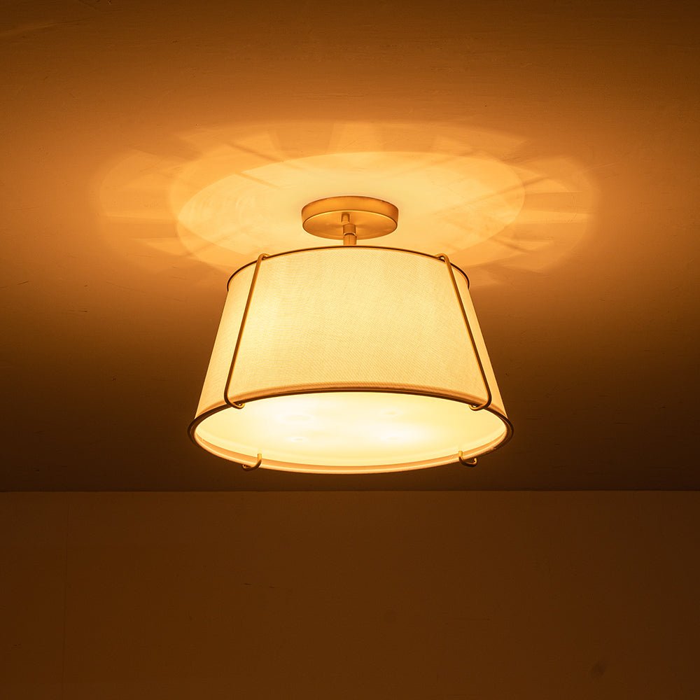 Pendantlightie-4-Light Linen Tapered Drum Semi Flush Mount-Semi Flush Mount-Nickel-