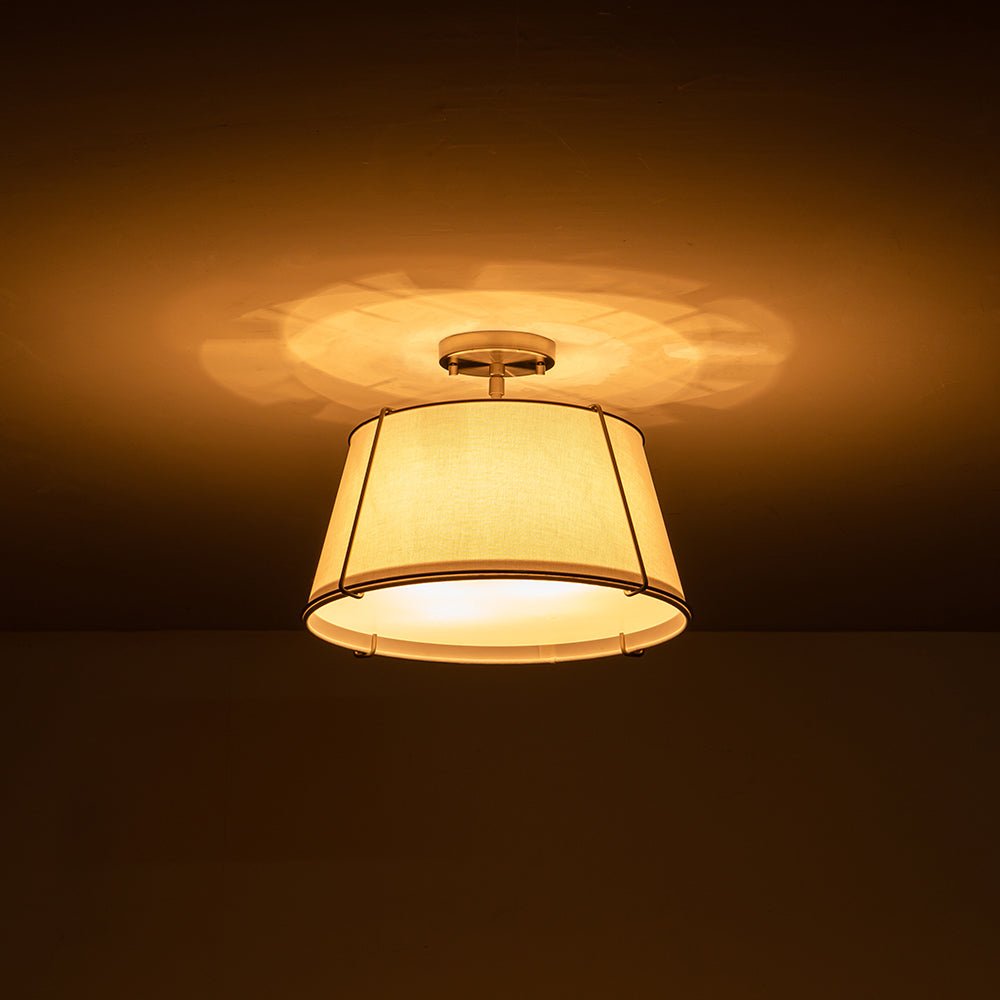 Pendantlightie-4-Light Linen Tapered Drum Semi Flush Mount-Semi Flush Mount-Nickel-
