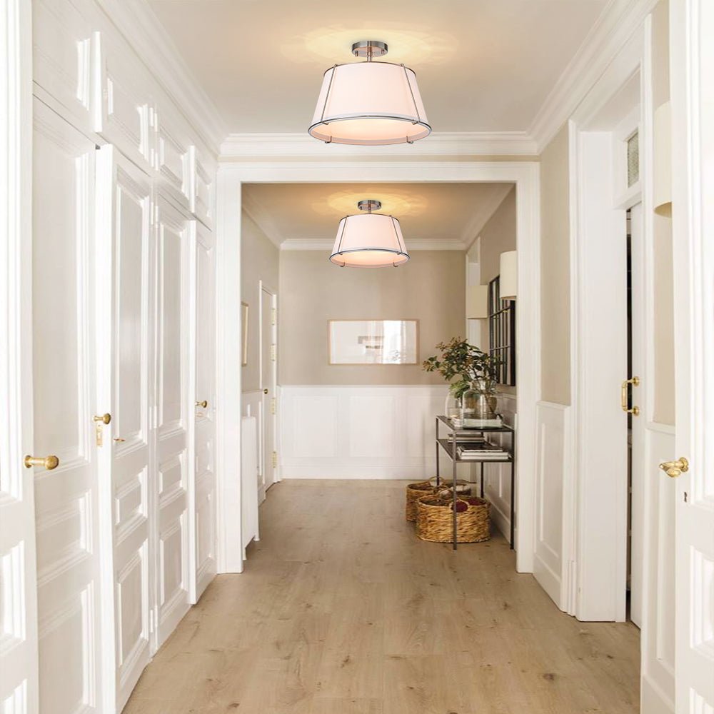 Pendantlightie-4-Light Linen Tapered Drum Semi Flush Mount-Semi Flush Mount-Nickel-