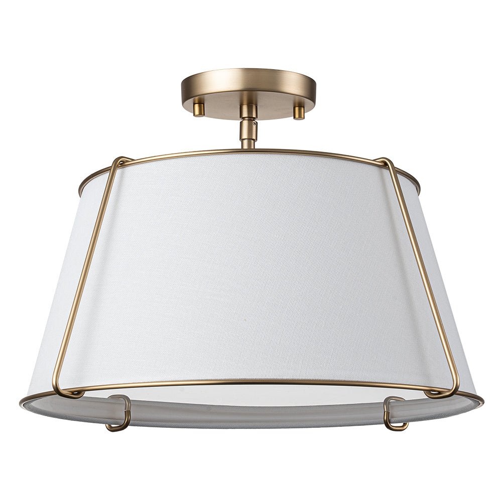 Pendantlightie-4-Light Linen Tapered Drum Semi Flush Mount-Semi Flush Mount-Nickel-