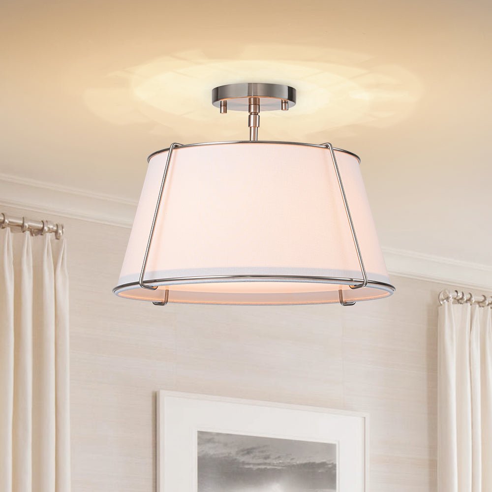Pendantlightie-4-Light Linen Tapered Drum Semi Flush Mount-Semi Flush Mount-Nickel-