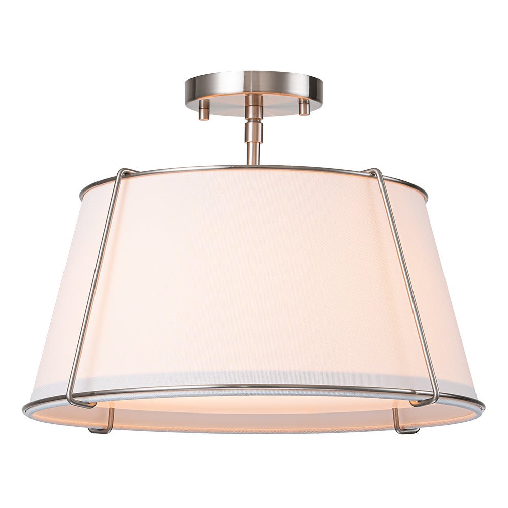 Pendantlightie-4-Light Linen Tapered Drum Semi Flush Mount-Semi Flush Mount-Nickel-