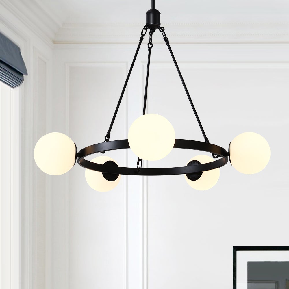 Pendantlightie-5-Light Black Bubble Chandelier-Chandeliers--