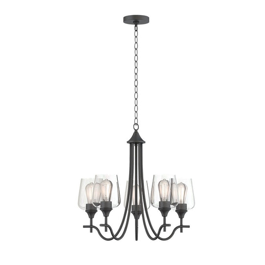 Pendantlightie-5-Light Curved Arm Classical Chandelier With Glass Shades-Chandeliers-Nickel-