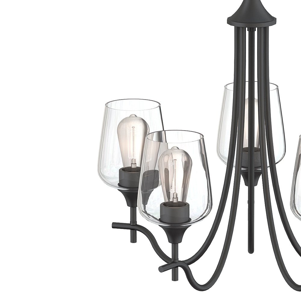 Pendantlightie-5-Light Curved Arm Classical Chandelier With Glass Shades-Chandeliers-Nickel-