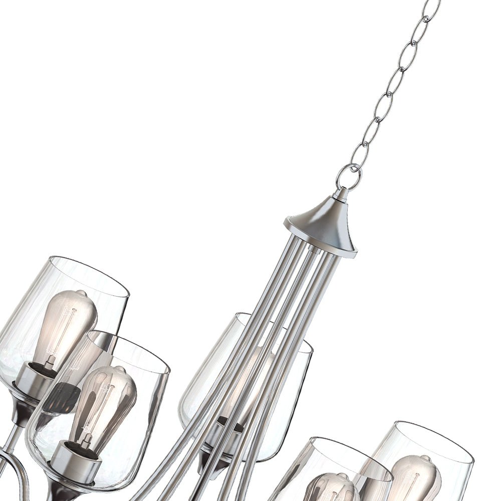 Pendantlightie-5-Light Curved Arm Classical Chandelier With Glass Shades-Chandeliers-Nickel-
