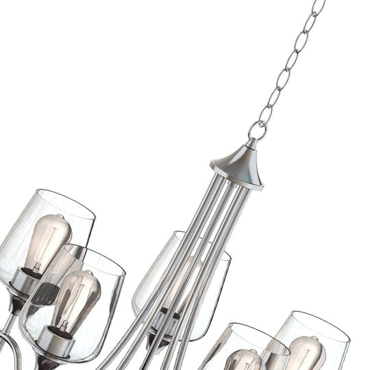 Pendantlightie-5-Light Curved Arm Classical Chandelier With Glass Shades-Chandeliers-Nickel-