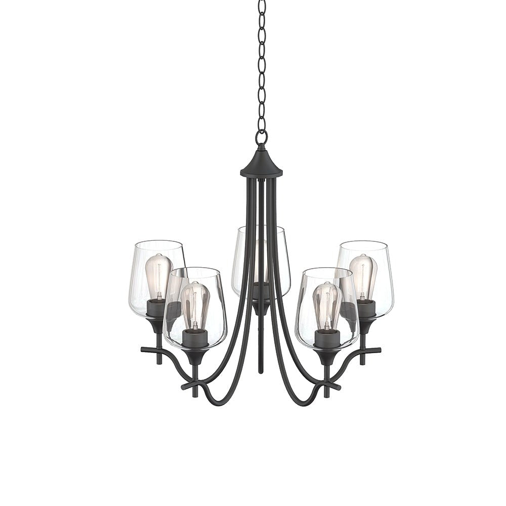 Pendantlightie-5-Light Curved Arm Classical Chandelier With Glass Shades-Chandeliers-Nickel-