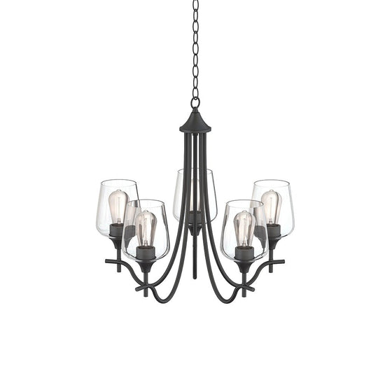 Pendantlightie-5-Light Curved Arm Classical Chandelier With Glass Shades-Chandeliers-Nickel-
