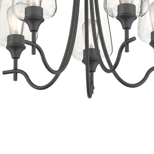 Pendantlightie-5-Light Curved Arm Classical Chandelier With Glass Shades-Chandeliers-Nickel-