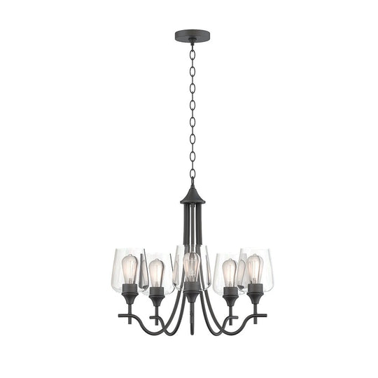 Pendantlightie-5-Light Curved Arm Classical Chandelier With Glass Shades-Chandeliers-Nickel-