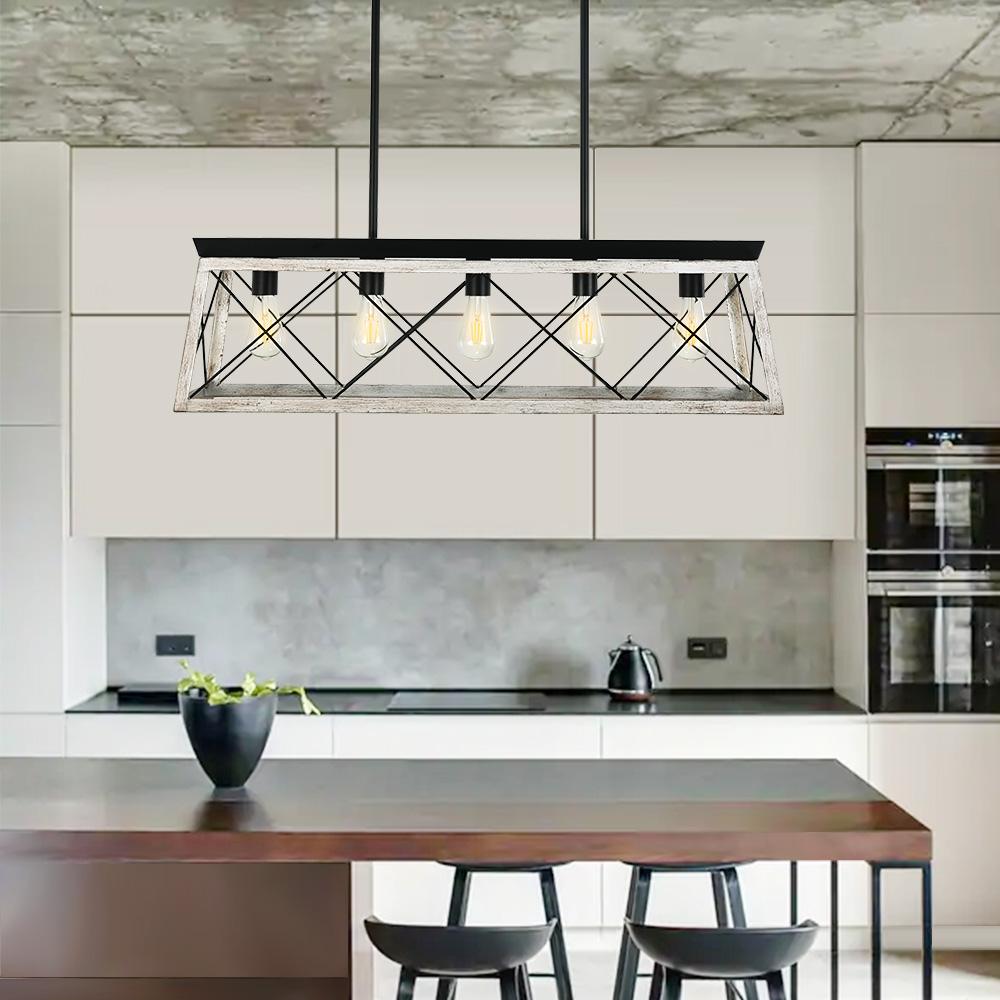 Pendantlightie-5-Light Rectangular Linear Kitchen Island Chandelier-Chandeliers-White-